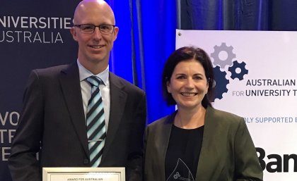 Professor Blake McKimmie and Professor Barbara Masser at last night's awards ceremony in Canberra